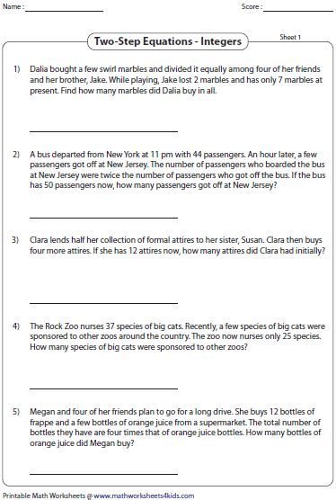 step equations word problems integers worksheet answer key