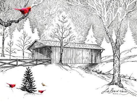 covered bridge drawing by lizi beard ward