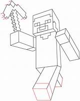 Minecraft Steve Drawing Draw Step Easy Pickaxe Tutorial Axe sketch template