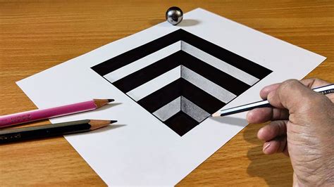 easy  trick art drawing   draw  hole anamorphic illusion