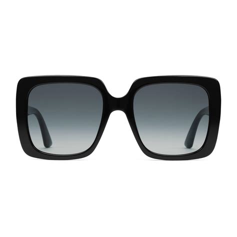 gucci satin rectangular frame acetate sunglasses in black lyst