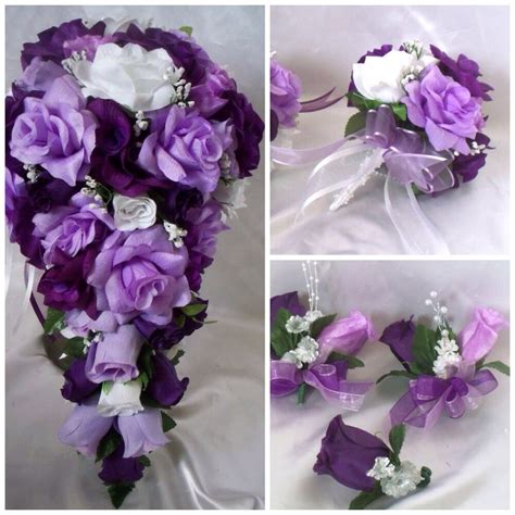 wedding bridal bouquet cascading lavender purple lily silk