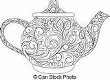 Tea Zentangle Colouring Teapot Coloring Pages Patterns Books Vector Adult Cups Tattoo Mosaic Zentangles Sheets Royalty Pattern Cute Stock sketch template
