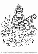Saraswati Drawing Mata Sketch Clipart Coloring Draw Pages Drawings Learn Goddess Hinduism Pencil Sketches Easy Color Step Printable Getdrawings Getcolorings sketch template