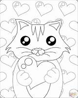 Coloring Valentin Chaton Valentines Mignon Cat Ocelot Supercoloring sketch template