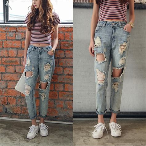 trendy womens street fashion hole loose harem jeans ripped casual