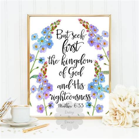 Matthew 6 33 Bible Verse Print Scripture Quote Floral