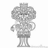Lion Coloring Crown Doodle Drawn Outline Hand Pages Vector Wearing Sketch Illustration Ornament Boho Decorated Floral Tattoo Template sketch template