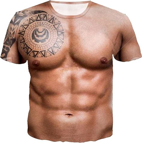 New Mens Funny 3d Muscle Tattoo Print Short Sleeve T Shirts Muscle O