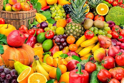 collection  fruits  vegetables high quality food images