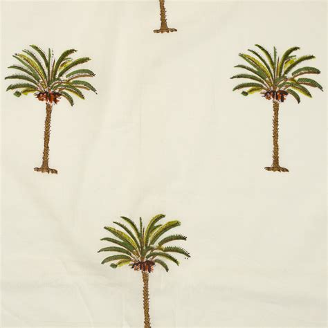 cotton fabric  block printed  small single palm tree motif