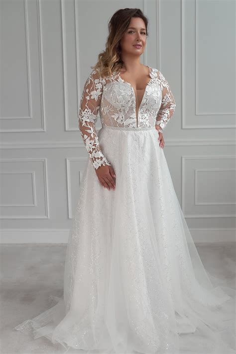 sparkling plus size wedding dress with deep v neckline sexy etsy