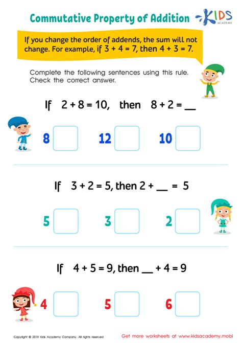 commutative property  addition worksheet  printable   children answers