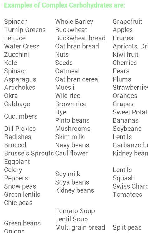 complex carbohydrates list  dolap carbs list
