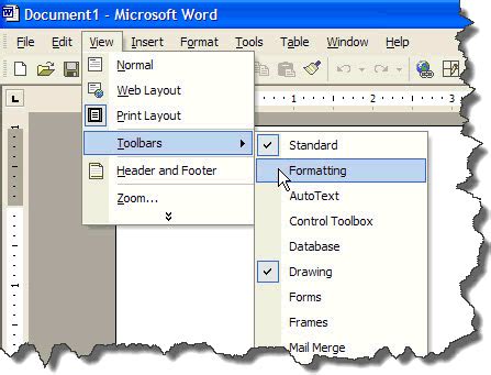 microsoft word toolbars screentips  toolbar buttons