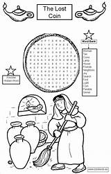 Coin Lost Parable Coloring Pages Word Search Sunday School Parables Puzzle Bible Sheep Kids Craft Luke Coins Puzzles Activities Jesus sketch template