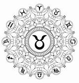 Mandala Coloring Zodiac Adult Symbol Vector Book Pisces Taurus sketch template