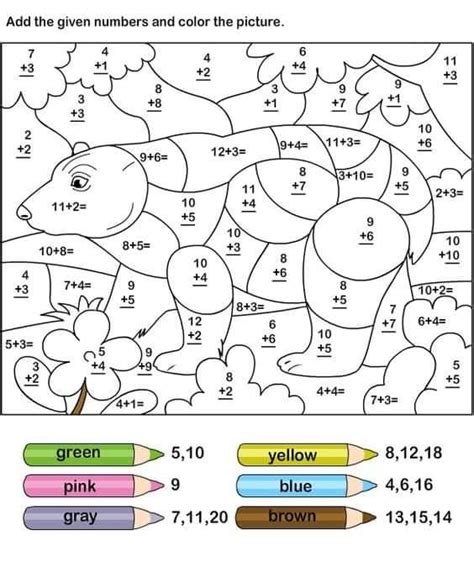 addition color  number  printable coloring pages  kids