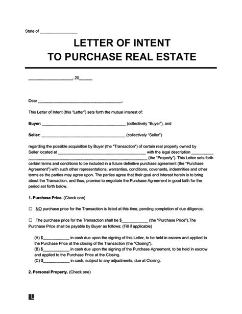 letter  intent loi template sample