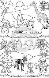 Coloring African Landscapes Royalty Stock Animals Colouring Savanna Cartoon sketch template