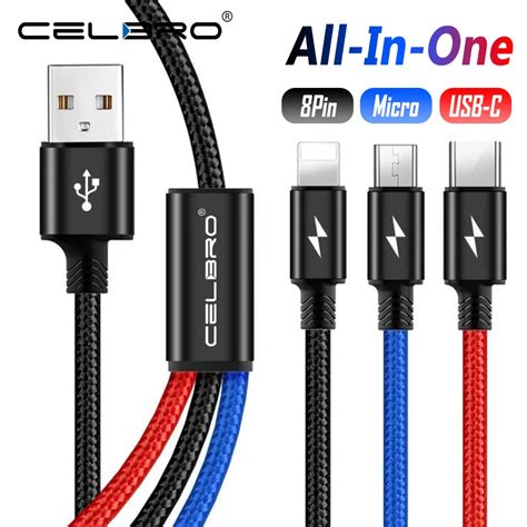 3 In 1 Multiple Usb Type C Charger Cable For Iphone Huawei Honor Multi