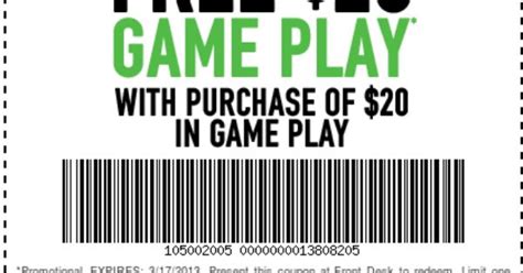 dave  busters   game play printable coupon http