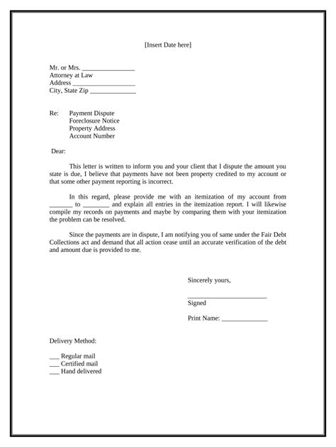 letter foreclosure dispute  template pdffiller