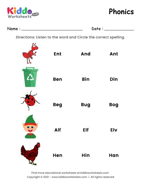 printable phonics worksheet  kindergarten english worksheet