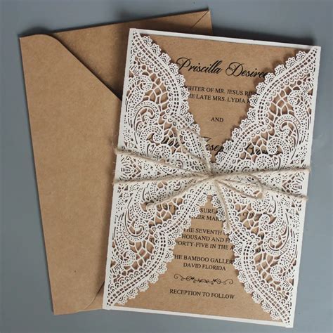 rustic wedding invitations suite kraft paper invitation cards lace