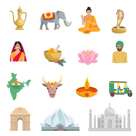 india flat icons set  vector art  vecteezy
