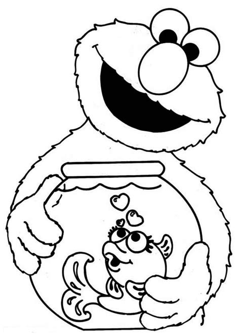 elmo holding fish bowl  sesame street coloring page elmo coloring