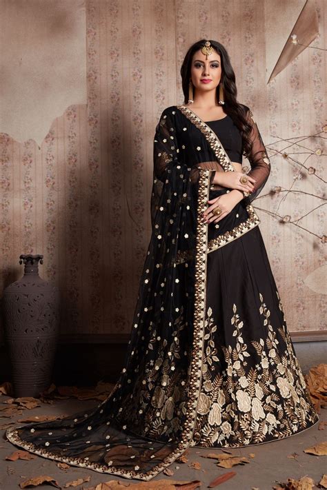 Indian Wedding Lehenga In Fancy Fabric Black Color