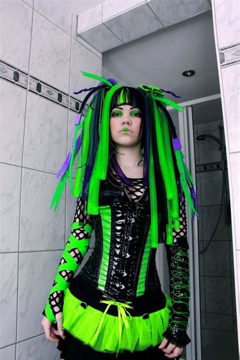 Cyber Girl Cyberlox Dyed Hair Green Blue Purple Makeup