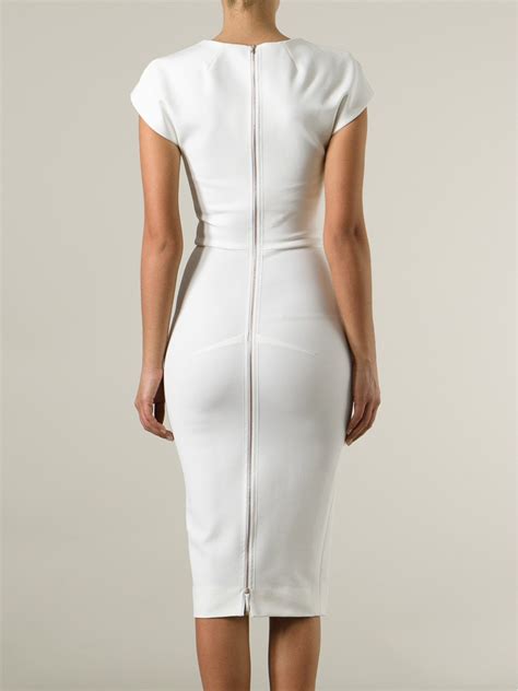 victoria beckham fitted pencil dress in white lyst