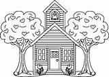 Coloring School House Pages Between Trees Two Colouring Printable Kids Children Buildings Architecture Back Drawing Tree Fun Sheet Houses Sheets sketch template