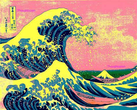 psychedelic great wave art print    pop art colors etsy