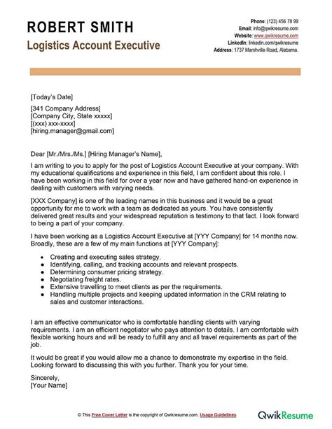 logistics assistant cover letter examples qwikresume