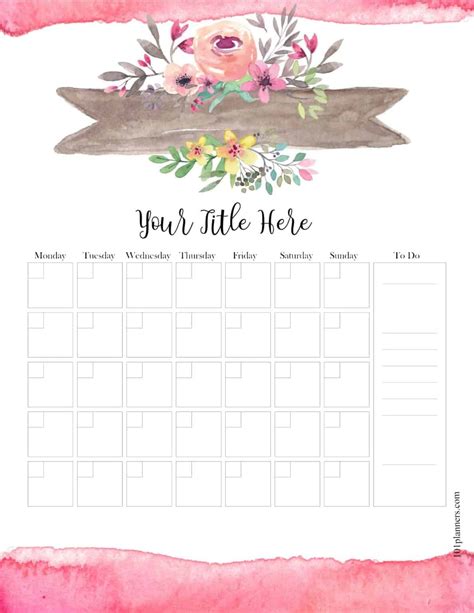 template  printable cute blank calendar