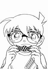 Conan Coloring Detective Edogawa Pages Canon Line Anime Candy Book Shinichi Zerochan Eating Team Aoyama Goushou Meitantei Ran Cartoon Mouri sketch template