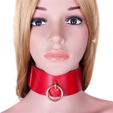 Red Pu Leather Slave Collar Sex Toy For Women Neck Bondage Restraint
