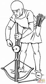 Coloring Medieval Crossbow Weapons Crossbowman Clipart Middle Pages Arbalest Ages Cocking Man Drawing Crossbowmen Preparing Military Medievalwarfare Info Archer Svg sketch template