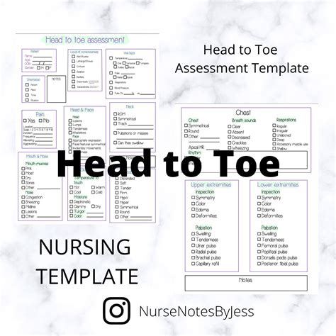 head  toe assessment template nursing school  nurse etsy nurse