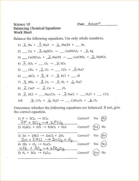 balancing equations answer key balancing chemical equations worksheet
