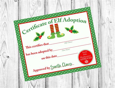 elf adoption certificate printable elf adoption certificate etsy