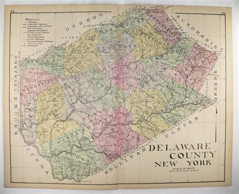 Large Vintage Map Delaware County Ny Map New York County 1912 Etsy