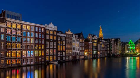 amsterdam netherlands canal night cities houses