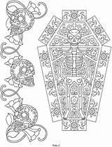 Muertos Coffin Mandalas Calaveras Coloriage Sheets Samhain Mandala Catrinas Dover Terapia Volwassenen Detailed Crewel Adulte Calavera sketch template