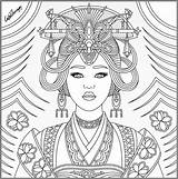 Coloring Pages Beautiful Asian Woman Adult Women Beauty Blank Adults Book Colouring Printable Geisha Color Sheets Books Livres Colorier Colorear sketch template