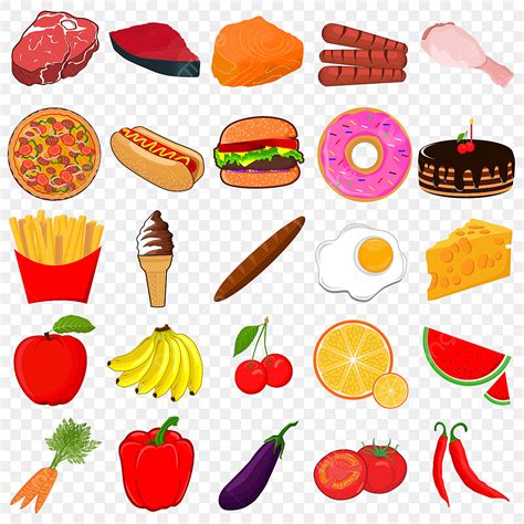 food collection vector png images  colorful food set illustration