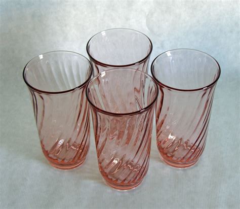 arcoroc france pink swirl 12 ounce drink glasses tumblers set of 4 other